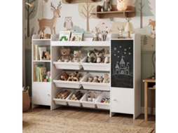 Lazyspace Estante Infantil Montessori 138x30x95 Cm Com Quadro Negro E Caixas De Arrumação - Branco