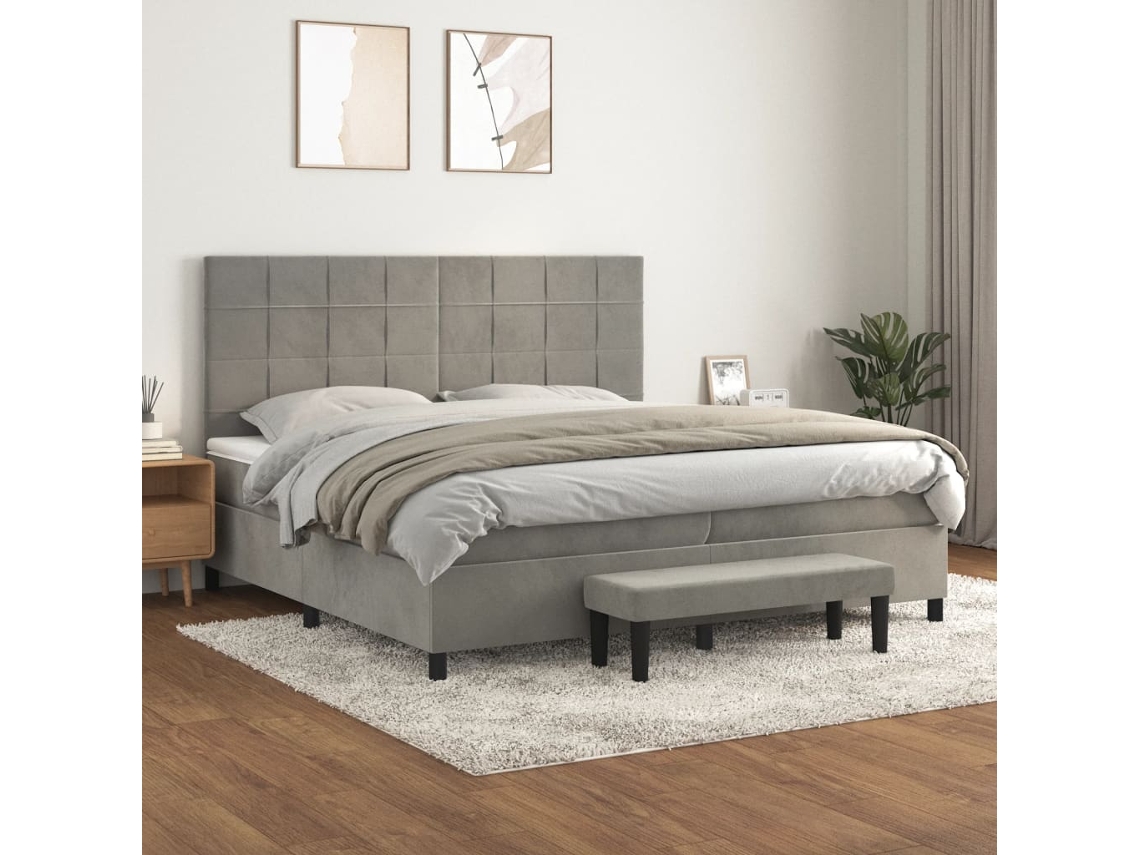 Vidaxl Cama Com Molas/colchão 200x200 Cm Veludo Cinzento-claro