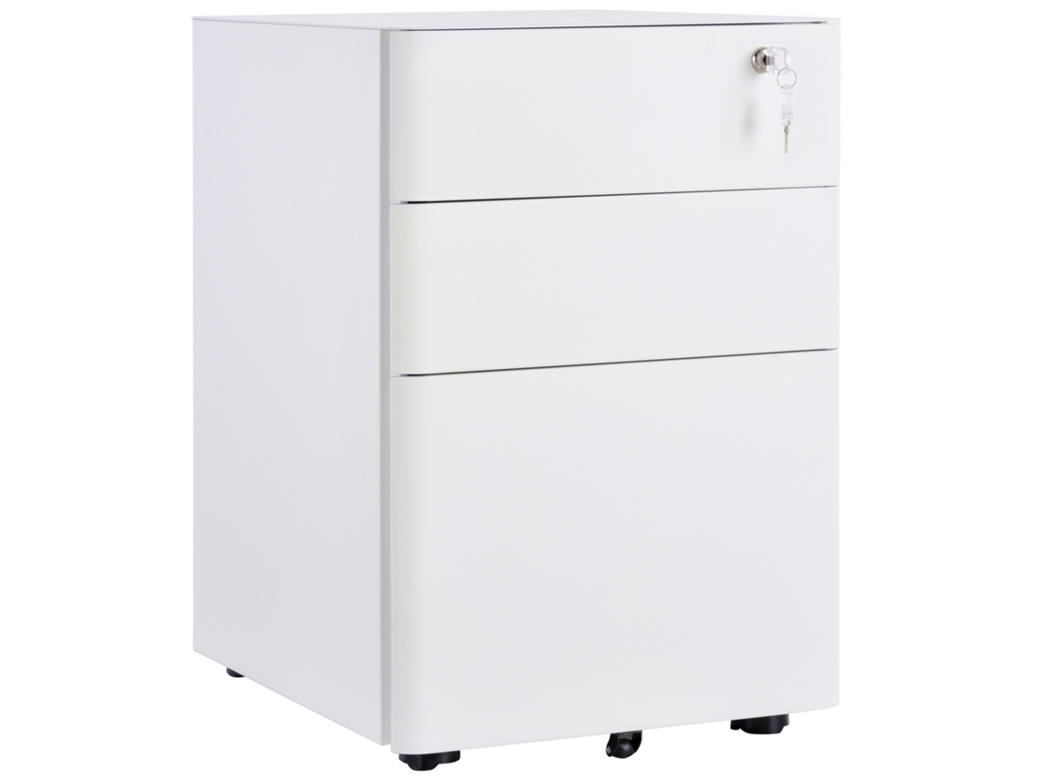 Carrinho de Arquivo Móvel LYYTUNG com 3 Gavetas em Aço Branco (39x48x59 cm)