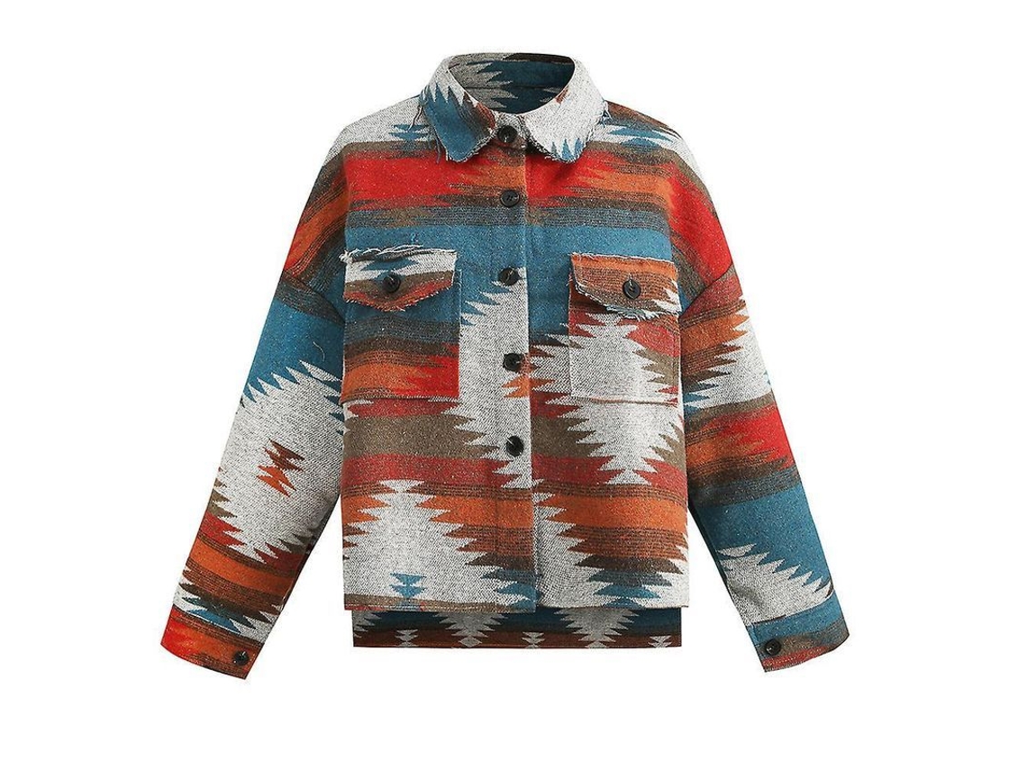 2026 camisa Chaqueta Vintage Mujer Manga Larga Botones Cuello Solapa Suelta Impresión Bmt S Rojo