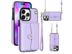 Suporte Casa Pega Para Iphone 15 Pro Max Pele Sintética Com Porta-cartões Roxo