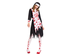 Fantasia de Vampiro Preto Zumbi Freira Sacerdote Zumbi Personagem Uniforme Fantasia Cosplay de Halloweenl