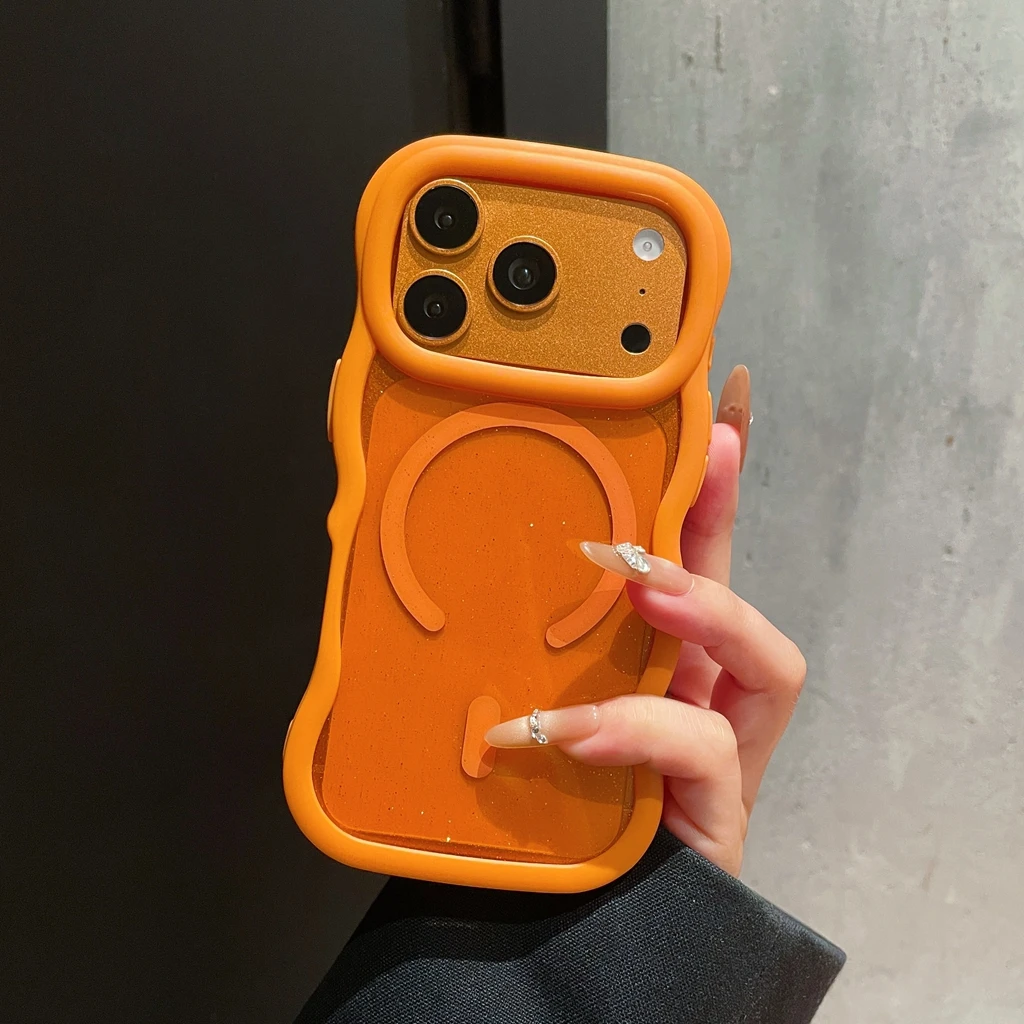 Capa Transparente Com Luzes Piscantes, Carregamento Magnético Sem Fio E À Prova De Choque Para Iphone 16 Pro (laranja).