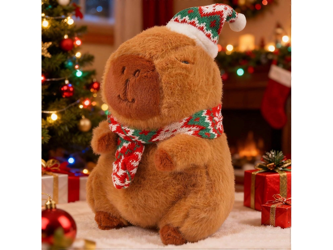 Peluche Capivara Ttma De Natal Com Chapéu De Pai E Cachecol
