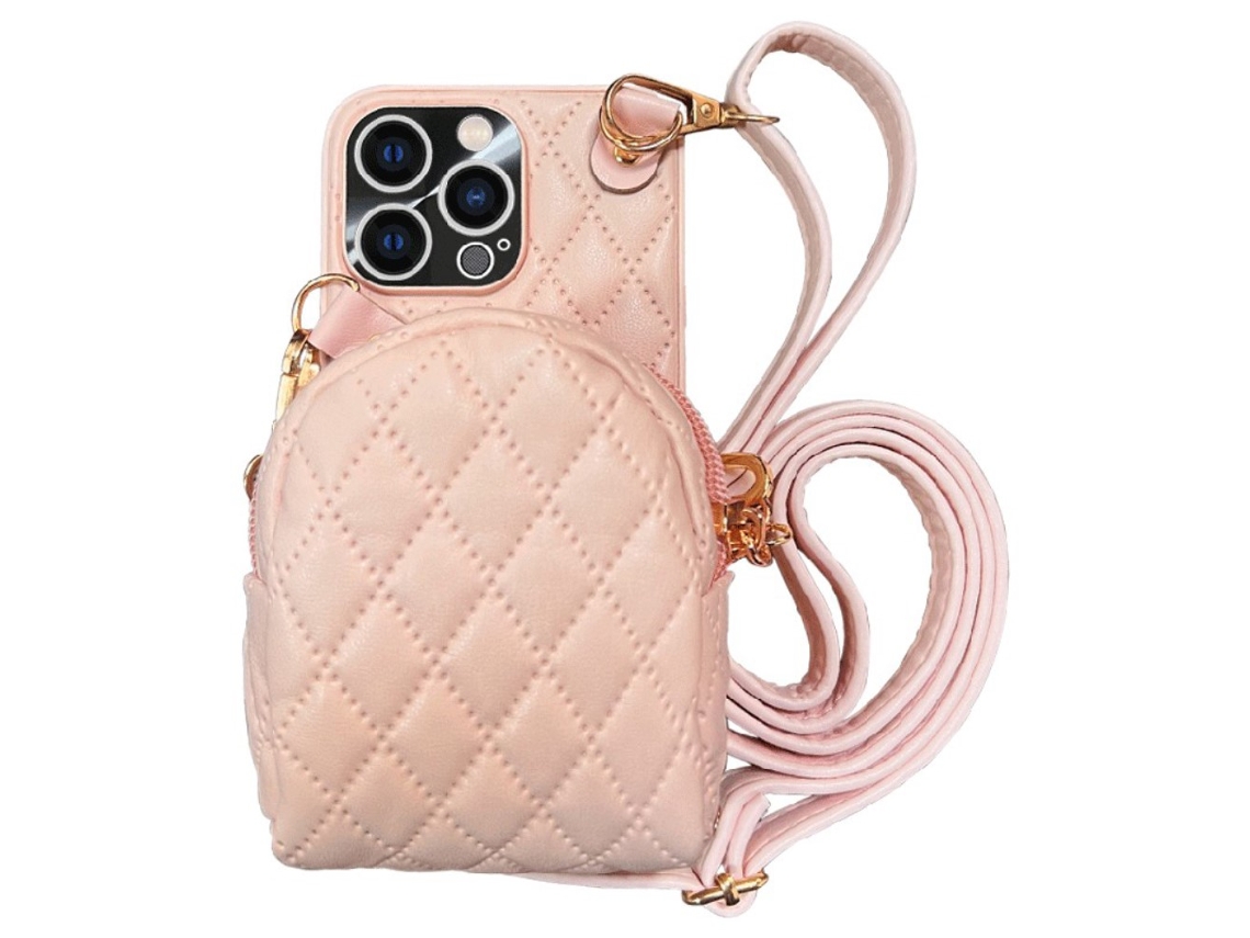 Capa Padrão Losango Crossbody Zíper Alça Ombro Porta Para Iphone 12 Com Porta-cartões Multicor