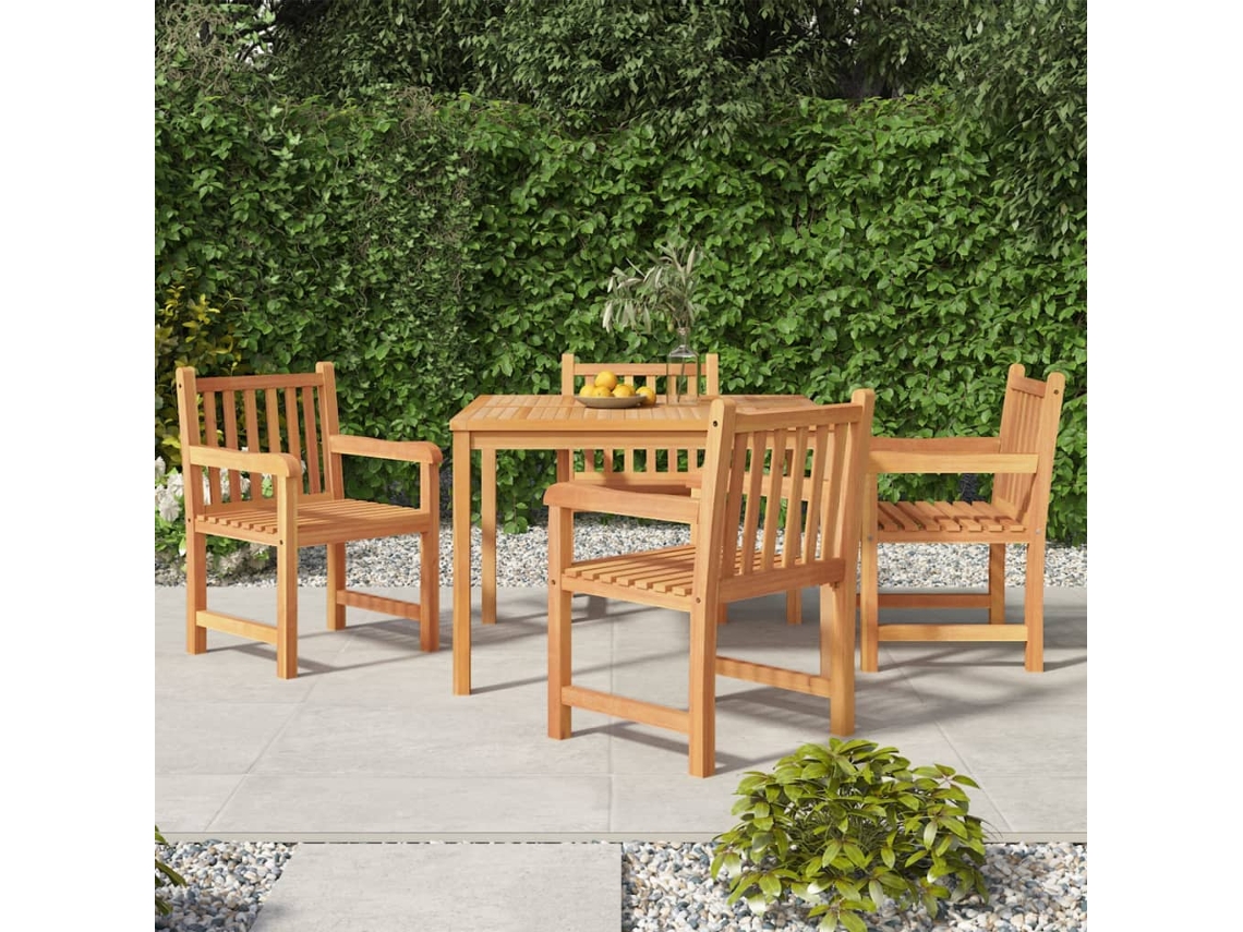Vidaxl 5 Pcs Conjunto De Jantar P/ Jardim Madeira De Teca Maciça