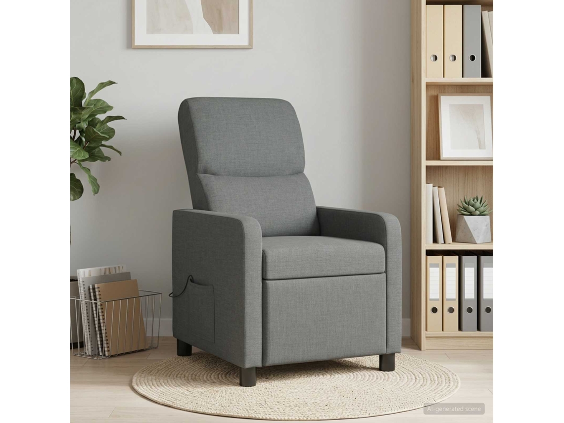 Vidaxl Recliner De Massagem Cinzento-escuro Tecido