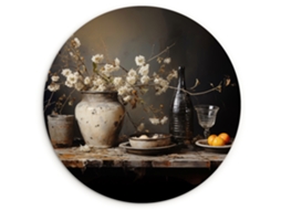 O Quadro Natureza Morta - Flores - Bouquet - Jarra - Vinho 60x60 Cm