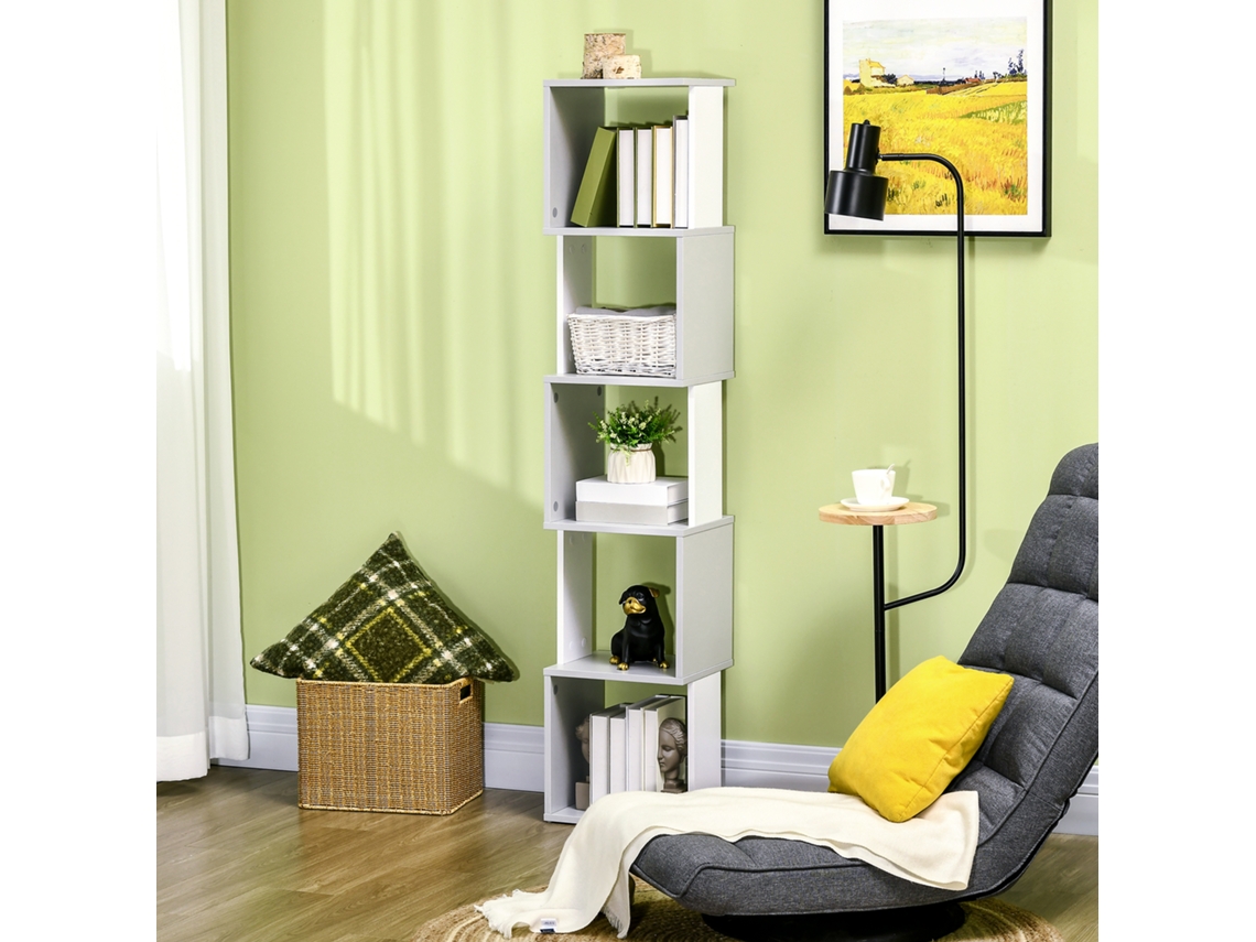 Estante De Livros Em Forma S Com 5 Prateleiras Abertas P/sala Estar Escritório Estúdio Anti-tombo Carga Máxima 100kg 33x28x161cm Branco E