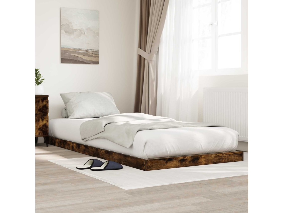 Vidaxl Estrutura De Cama De Chão Carvalho Defumado 90 X 190 Cm