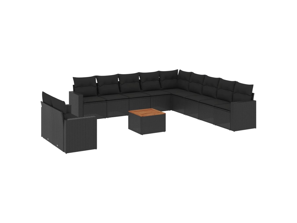 Conjunto de 12 Sofás para Jardim com Almofadões Vime Pe Preto MAISON EXCLUSIVE (N/A)
