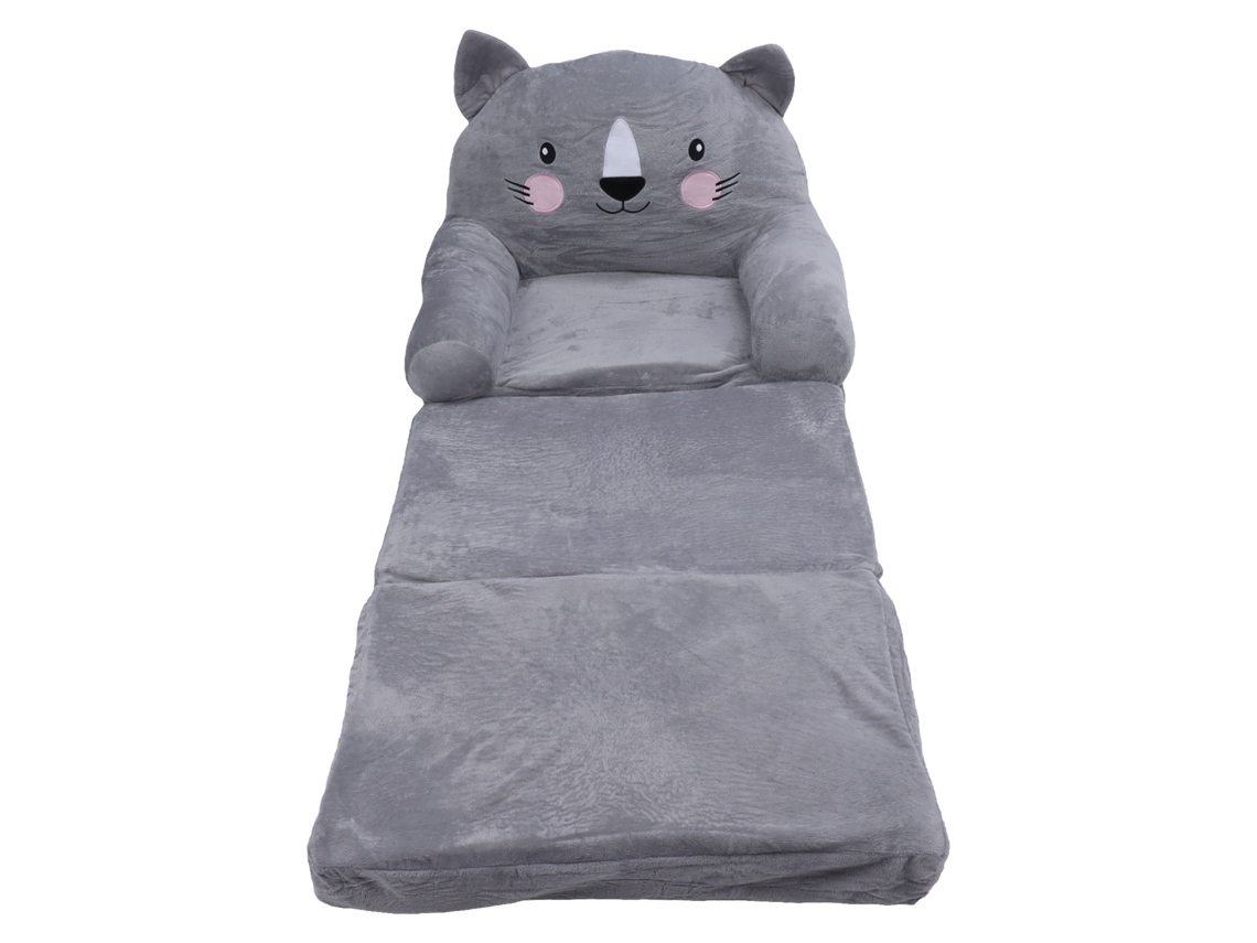 Poltrona Infantil Cinza Estilo Cartoon Dobrável com Braços Largos, Encosto Estável, Sofá Bebê, 3 Camadas