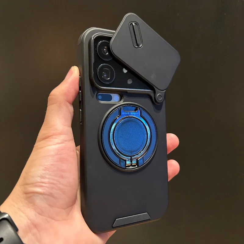 Capa Magnética Para Celular (poco M6 Pro 4g, Preta) Com Anel De Suporte Giratório.