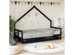 Vidaxl Estrutura Cama Infantil C/ Gavetas 80x200cm Pinho Maciço Preto