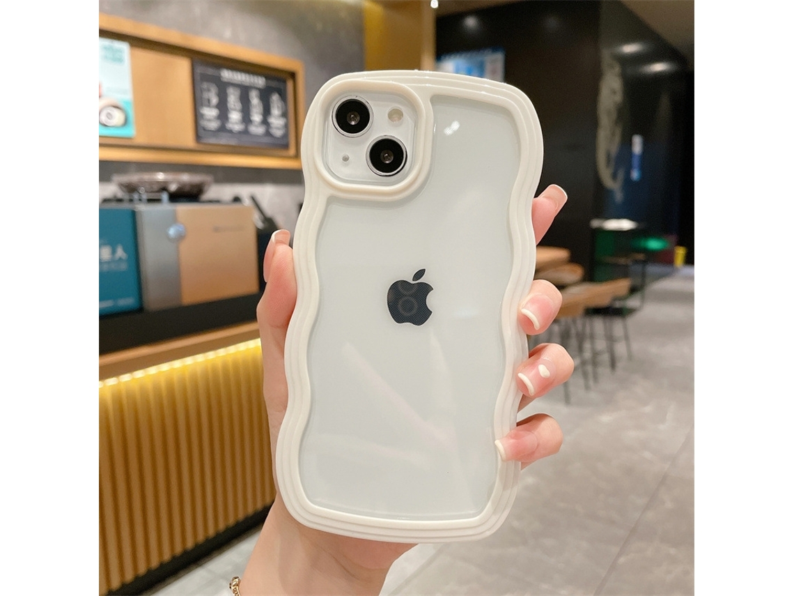 Capa Para Iphone 17 Pro Max L onda Branca Com Borda Ondulada E Cor Sólida.