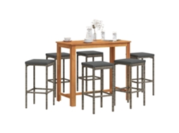 Vidaxl 7 Pcs Conjunto De Bar P/ Jardim Acácia Maciça/vime Pe Cinzento