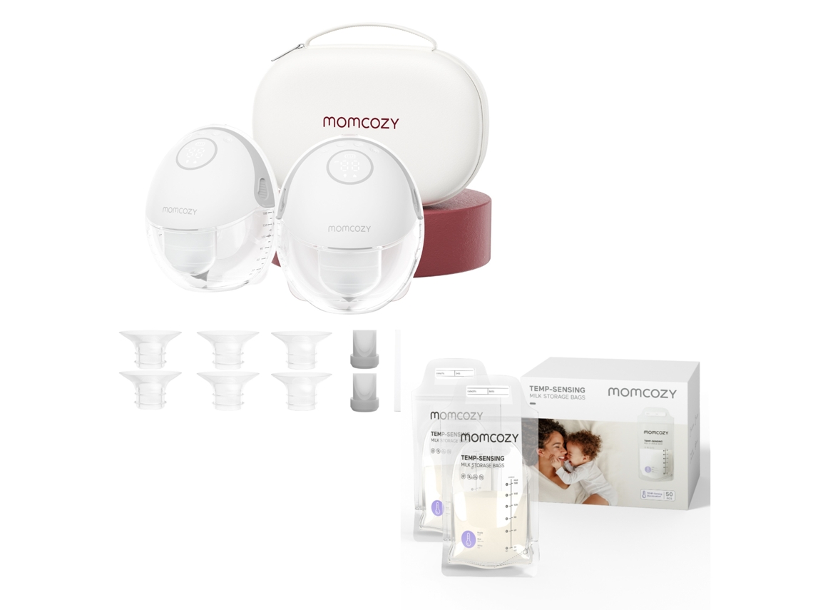 Mobile Style M6 Bomba Tira Leite + Sacos 50un 180ml com Sensor de Temperatura MOMCOZY (2un, Cinzento, 24mm)