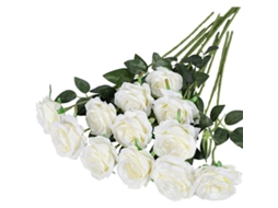 Conjunto de 12 Rosas Artificiais de Seda, Flores Realistas, Brancas. AQUAFORGE