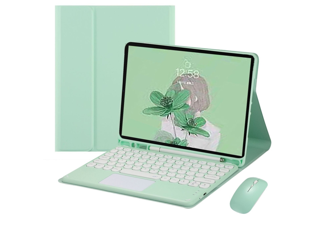 Lurelia Capa Com Teclado Bluetooth Para Ipad Mini2 Teclado E Rato Touch Com Bandeja Para Caneta, Layout Pt, Verde Claro