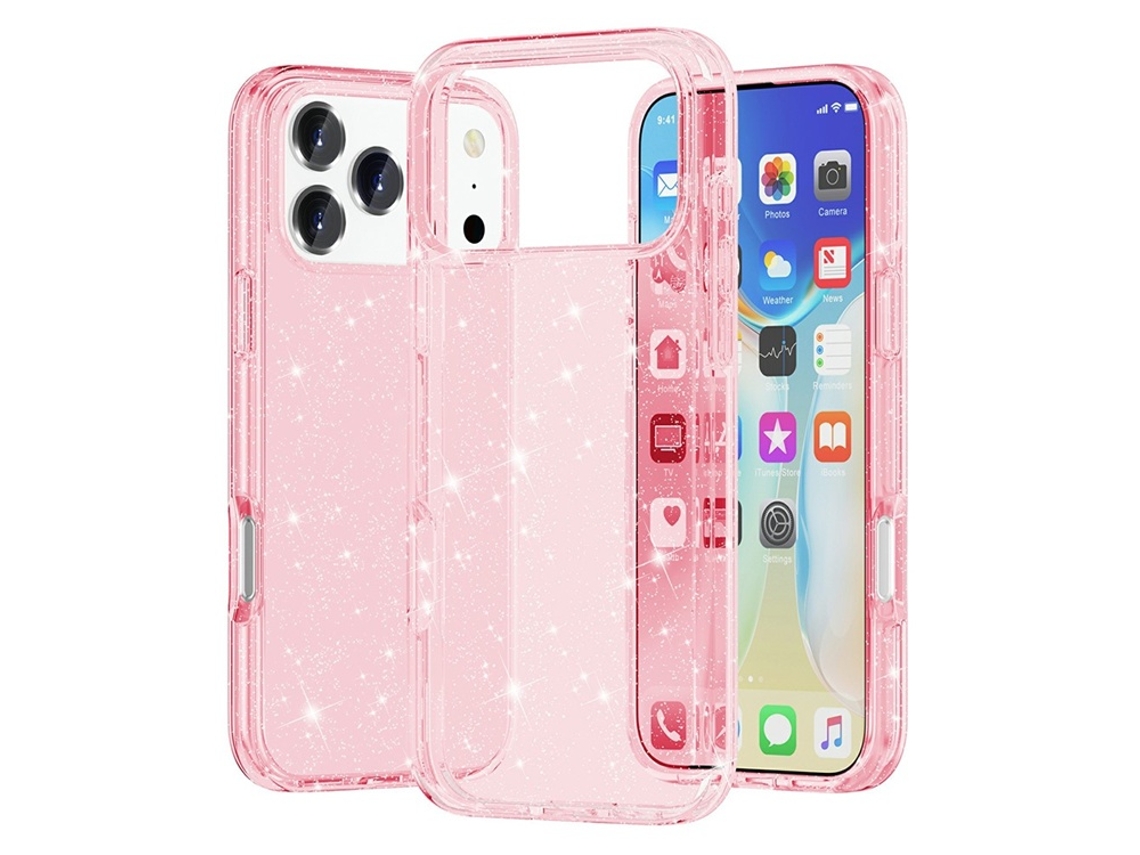 Capa Para Iphone 17 Pro Com Glitter Em Pó - Rosa