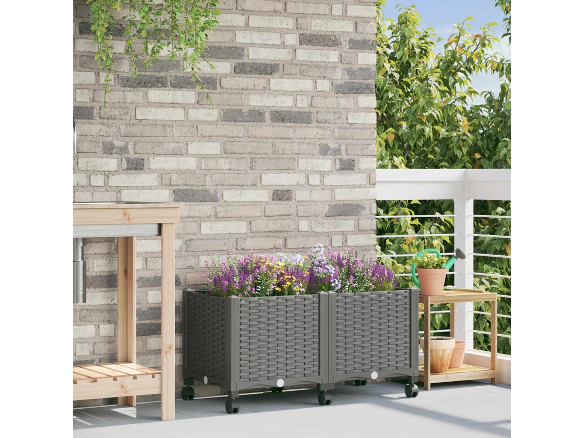 Vidaxl Vaso De Jardim Com Rodas Cinzento-claro 80 X 40 X 48 Cm Pp