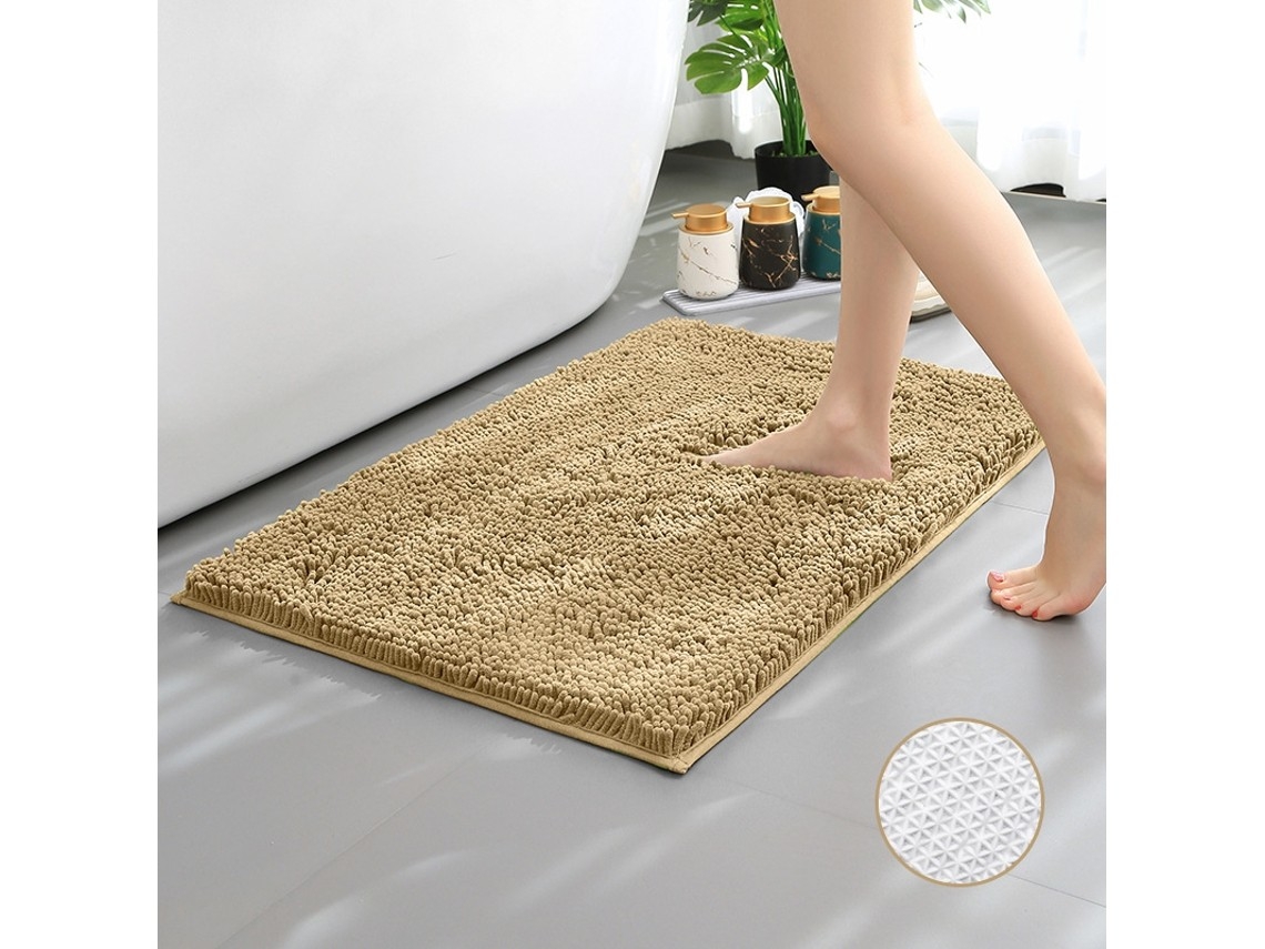 Non-slip, Absorbent, And Quick-drying Bath Mat With A Beige Polyester Base (50x80 Cm)