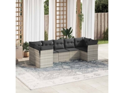 Vidaxl 7 Pcs Conj. Sofás Jardim Com Almofadões Vime Pe Cinzento-claro