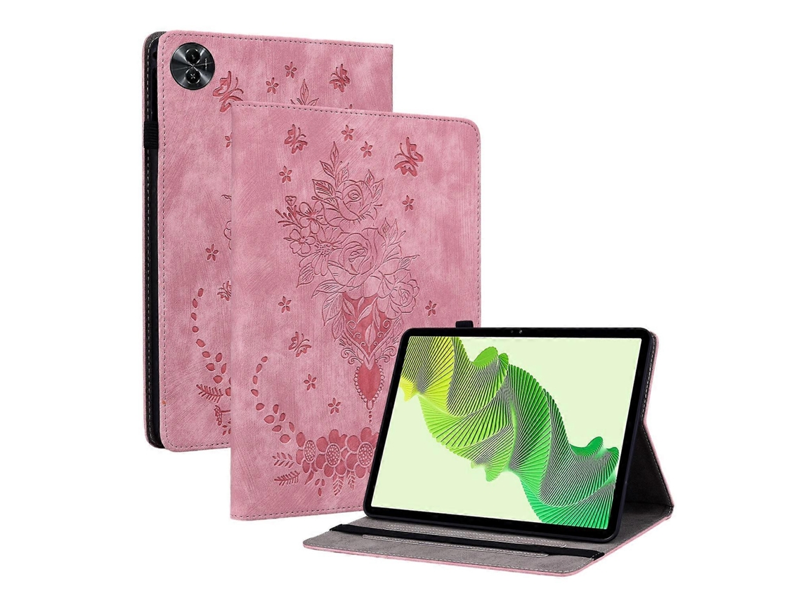 Capa De Couro Com Estampa De Borboleta E Rosa Para Tablet Realme Pad 2