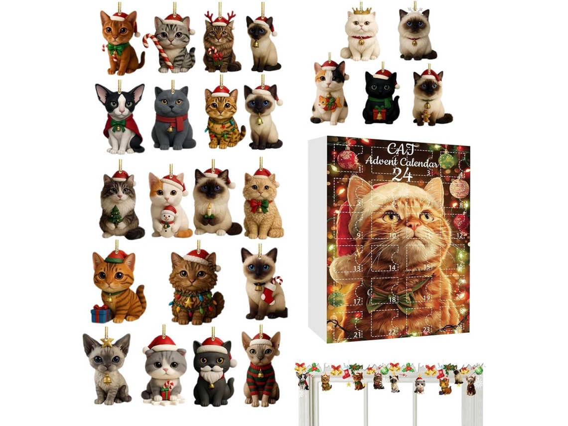 Calendário De Gato- 61 X 18 X 3 Cm- Chaveiro De 24 Dias- Cronômetro Regressivo- Pingente De Brinquedo 2d Com