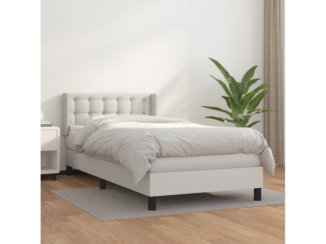 Cama Com Molas/colchão 90x190 Cm Couro Artificial Branco