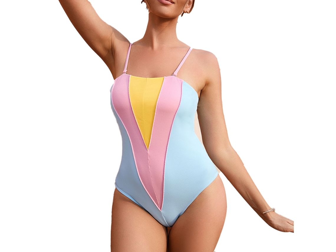 Traje de Banho Slim Sem Mangas Bloco de Cores
