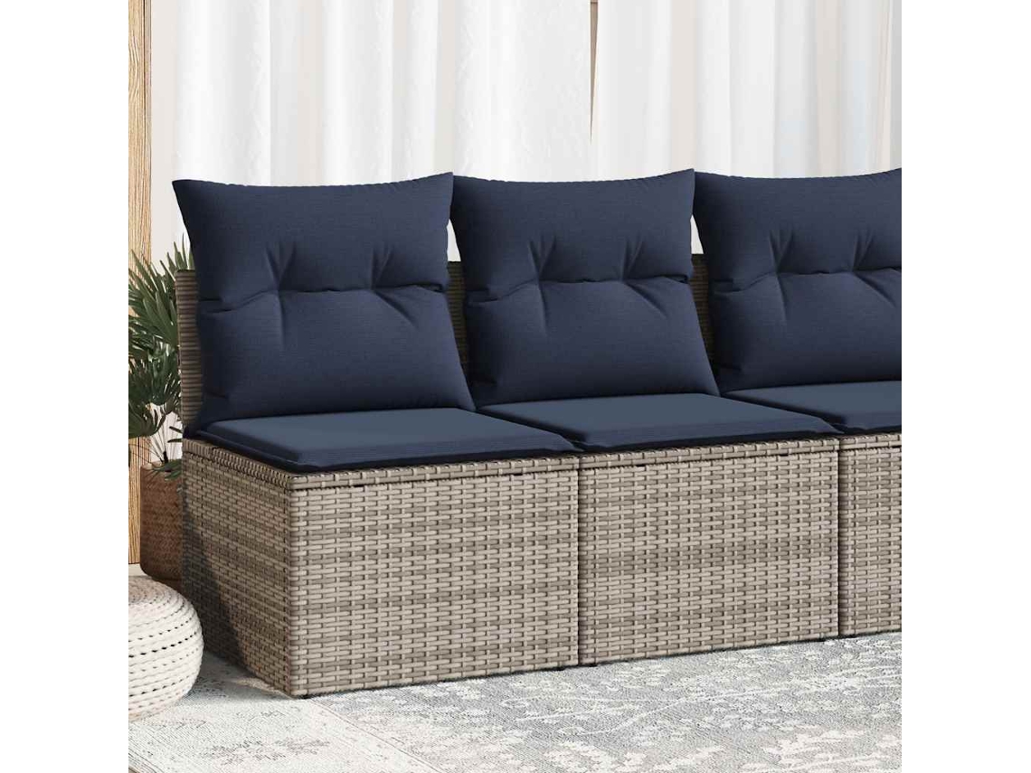 Vidaxl 2 Pcs Conjunto Sofás Jardim Almofadões Vime Pe/acácia Cinzento
