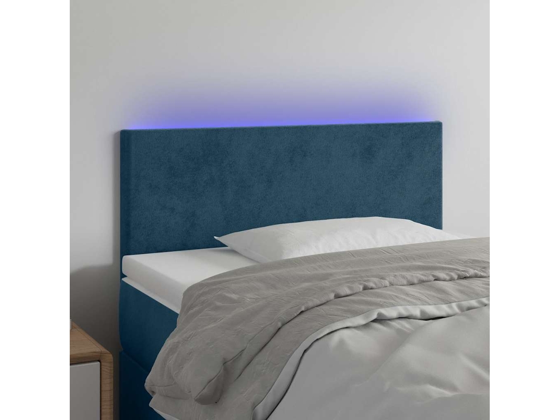 Vidaxl Cabeceira De Cama C/ Luzes Led Veludo 90x5x78/88 Cm Azul-escuro