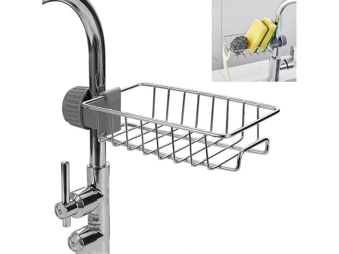 Suporte de pia de cozinha Rebe-rack, suporte suspenso em aço inoxidável com escorredor para esponjas, escovas e sabão.