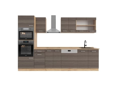 Cozinha R-Line, 300cm com armário alto, PT Carvalho, cinza nobre/carvalho dourado VICCO