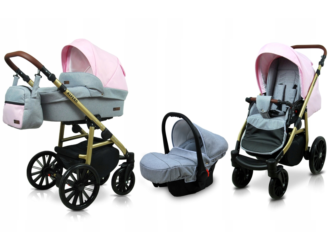 Carrinho de Bebé Multifuncional BABYLUX ASPERO 3 Em 1 -Light pink - Ajustável e dobrável Construção leve em alumínio - Reversibilidade - Acessórios