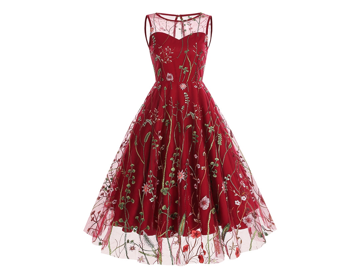 Roupas de Natal com Decote Redondo Sem Mangas Vestido Bordado Pesado Xl