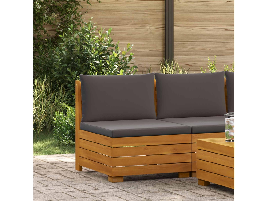 Vidaxl Sofá Do Meio Do Jardim Madeira Sólida De Acácia Castanho