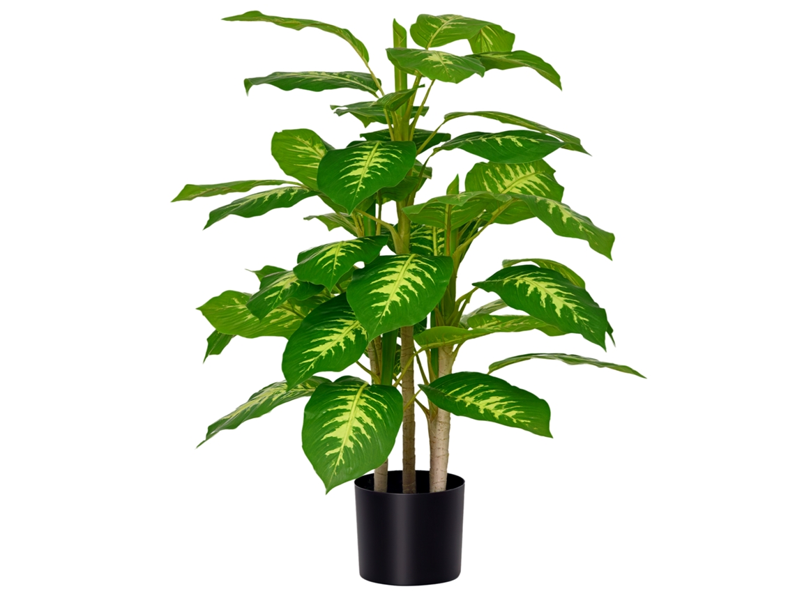 Planta Silver Queen 95 cm com 42 folhas, vaso de cimento SINI TECH STORE
