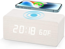 Despertador De Madeira, Relógio De Mesa Eletrônico Digital Led Com Data/temperatura E Umidade, Controle Por Voz E Carregador Sem F Slowmoose