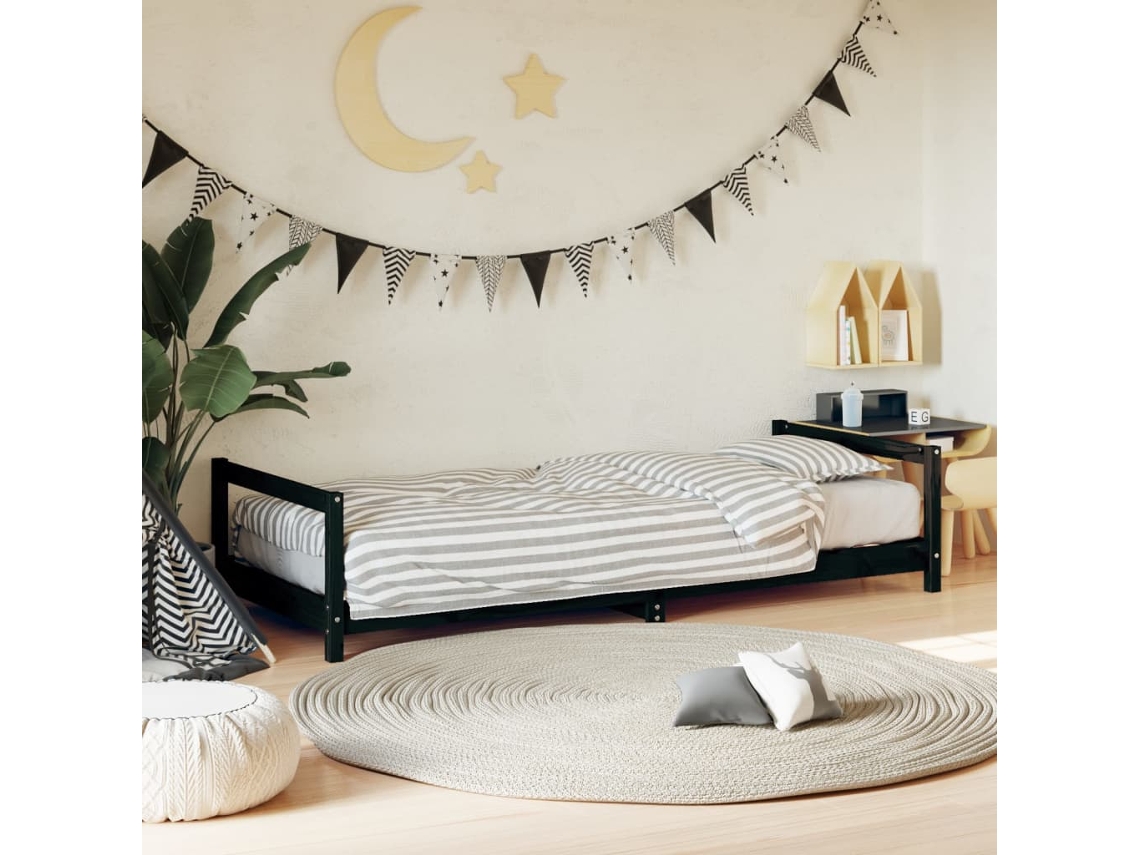 Cama De Solteiro | Camas Para Quarto | Estrutura De Cama Infantil 90x190 Cm Pinho Maciço Preto