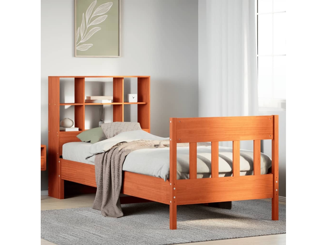Vidaxl Cama Sem Colchão 100x200 Cm Pinho Maciço Castanho-mel