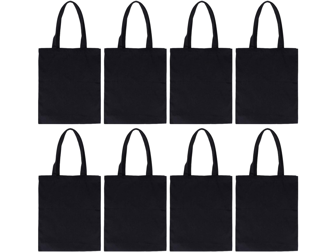 Nuobesty De 8 Sacolas De Lona Pretas 40x35 Cm Com Alças, Sacolas De Compras Reutilizáveis Em Branco.