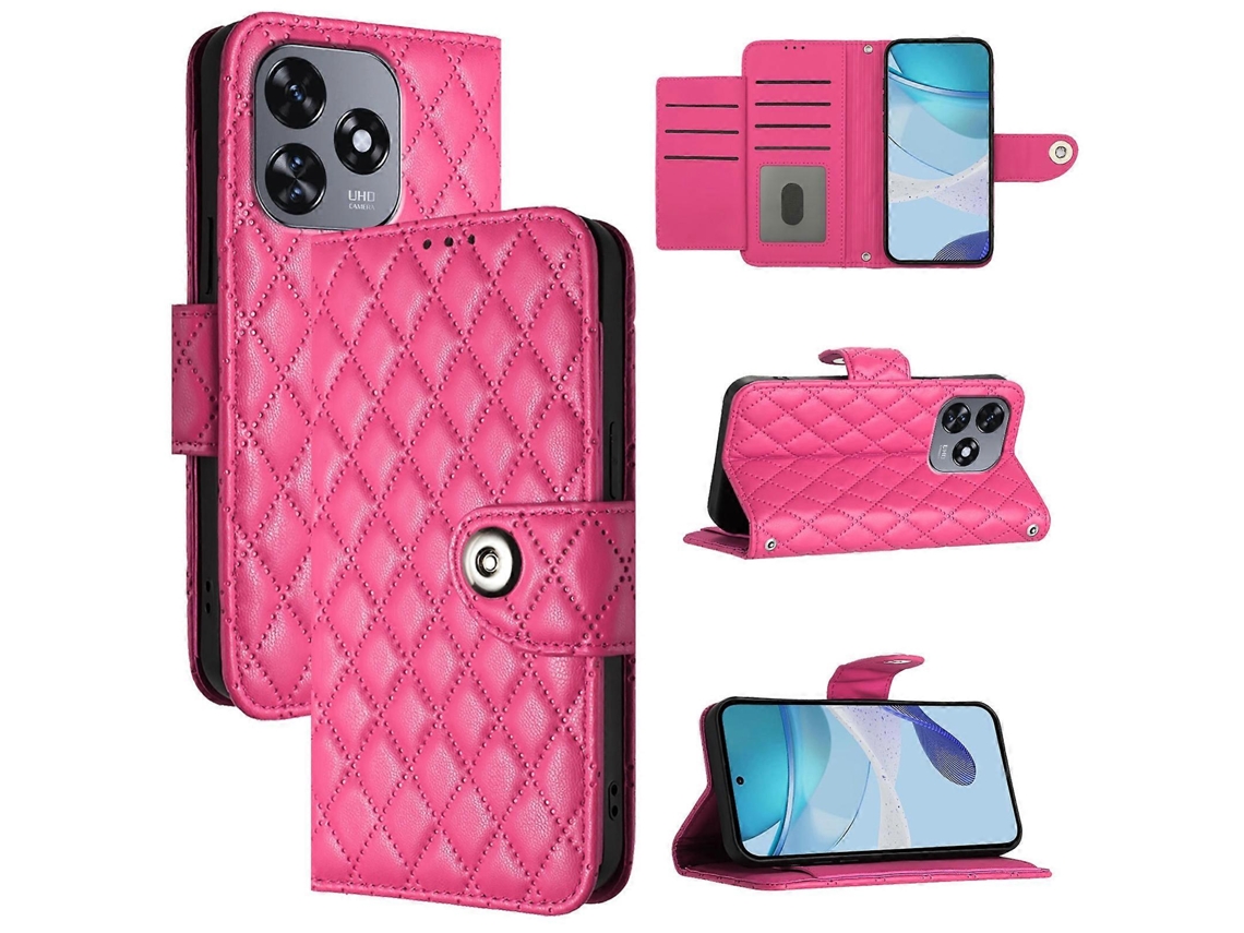 Capa De Celular De Couro Com Textura Rômbica E Cordão