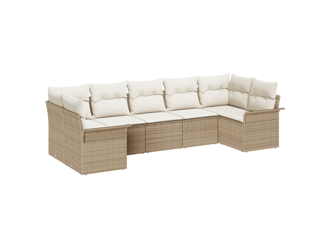 Conjunto 7 Conjunto De Assentos Para Jardim Vidaxl Bege Vime Pe (232 X 132,5 X 85 Cm)