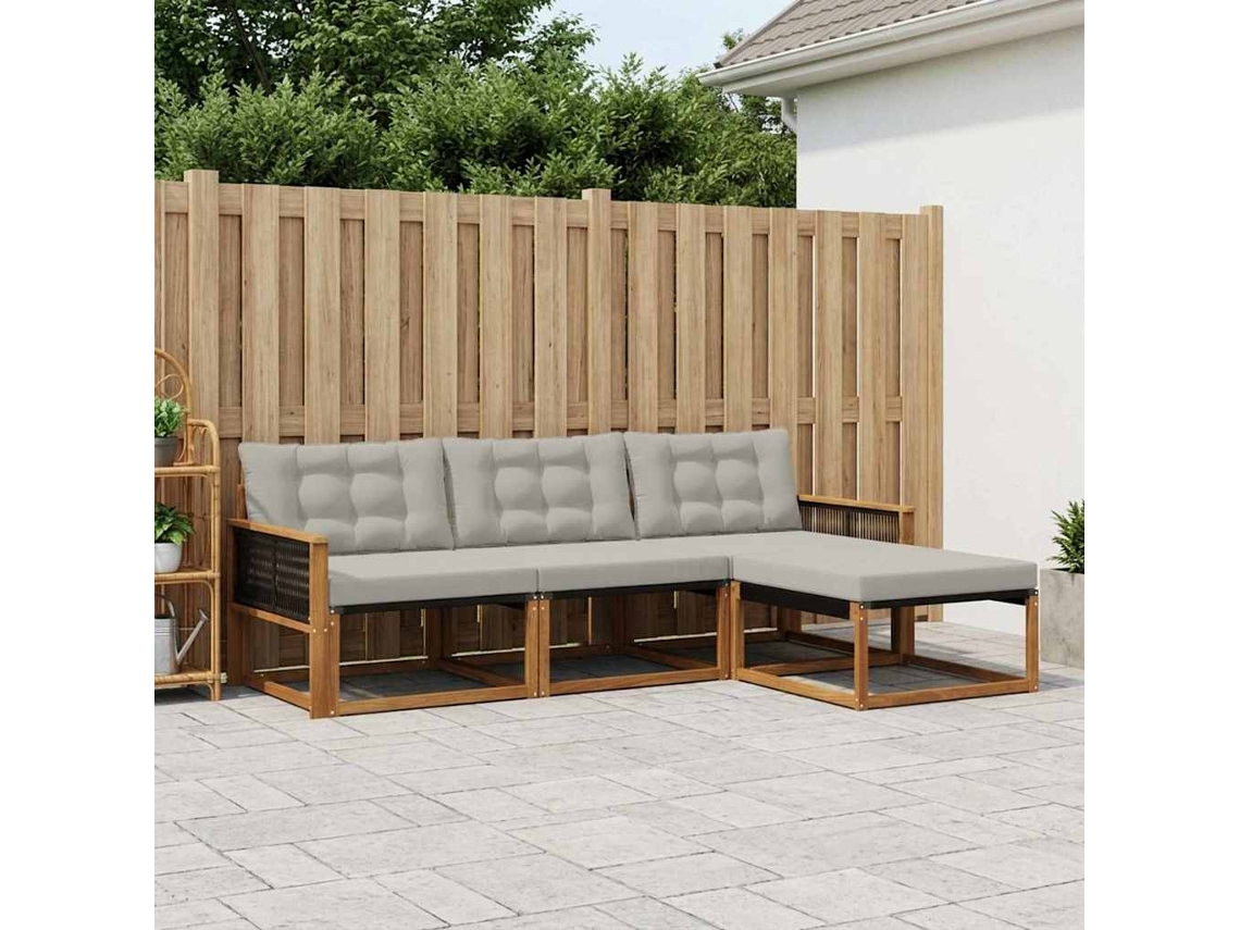 Vidaxl Conjunto De Sofás Para Exterior 4 Pcs Natural E Cinzento-claro