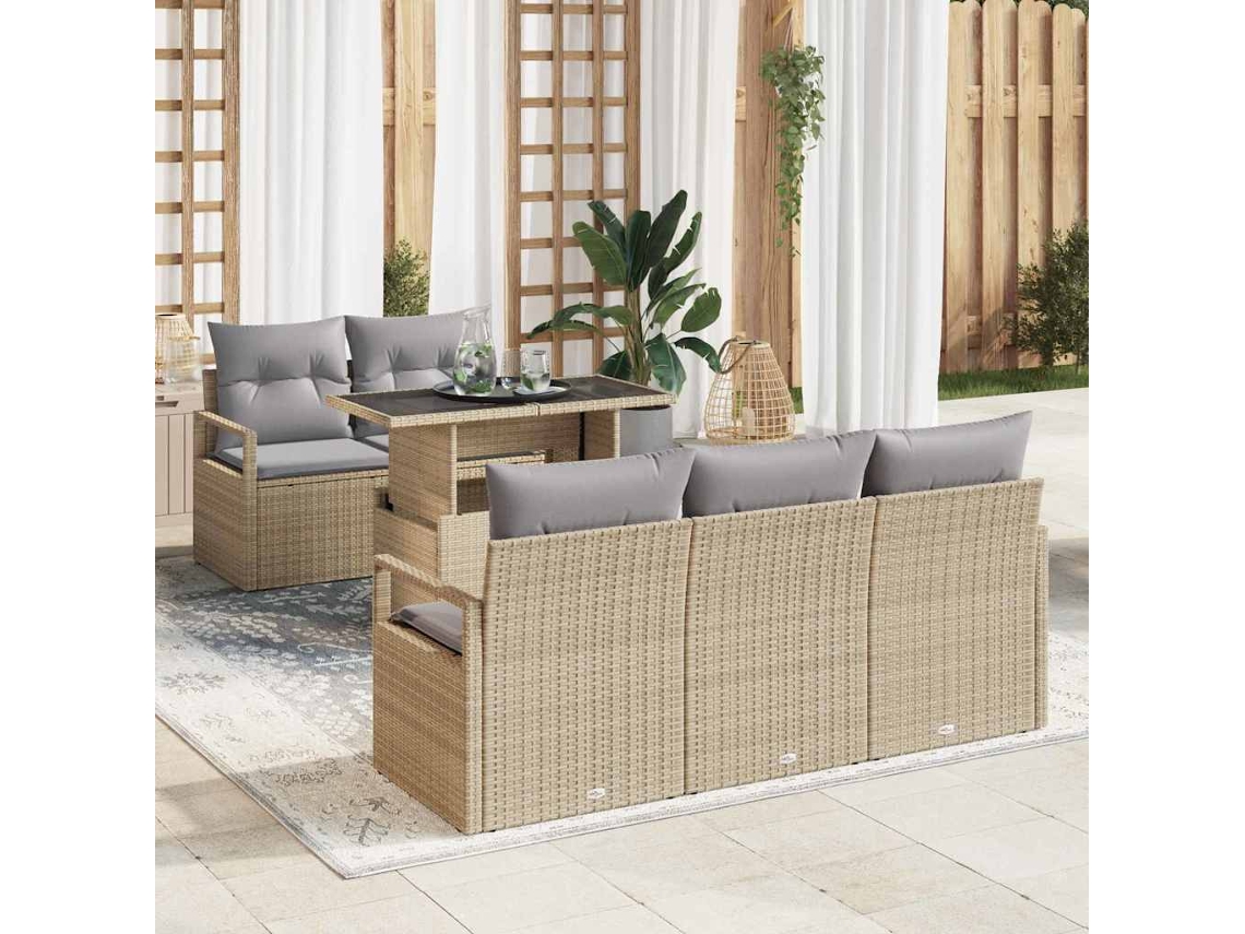 Vidaxl Conjunto De Sofá De Jardim 6 Pcs Bege E Cinza Claro Vime Pe