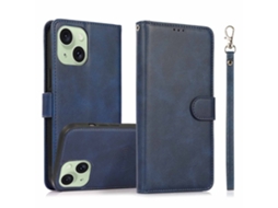 Capa Amovível Para Iphone 15 Plus Pele Sintética Azul