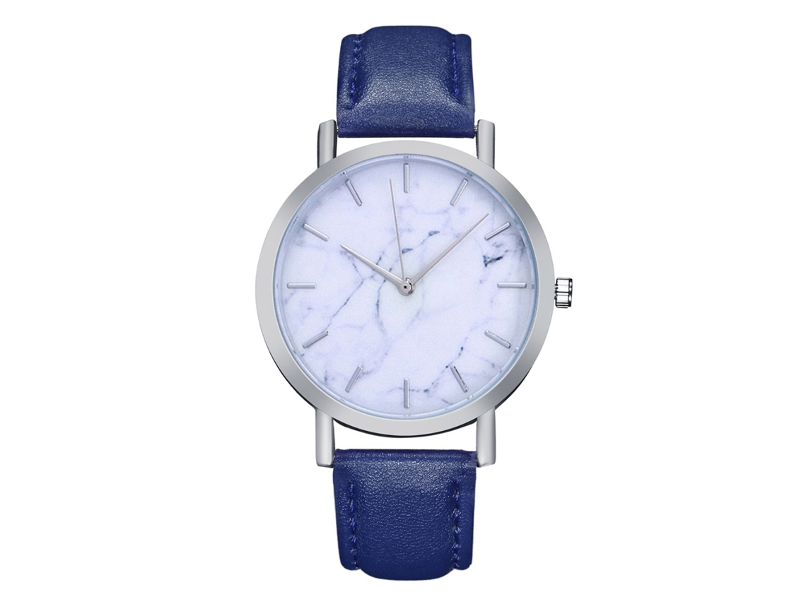 Reloj De Cuarzo Con Correa De Cuero Pu Moda Dial Redondo Mujer Pulsera Azul