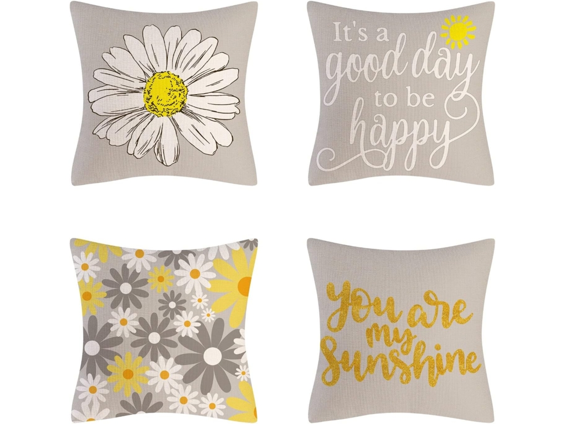 Conjunto De 4 Fronhas De Almofada Daisy, Fronhas De Linho Quadradas De 18 X 18 Para Sofá Decorativo, Casa, Carro, Jardim, Presentes (j